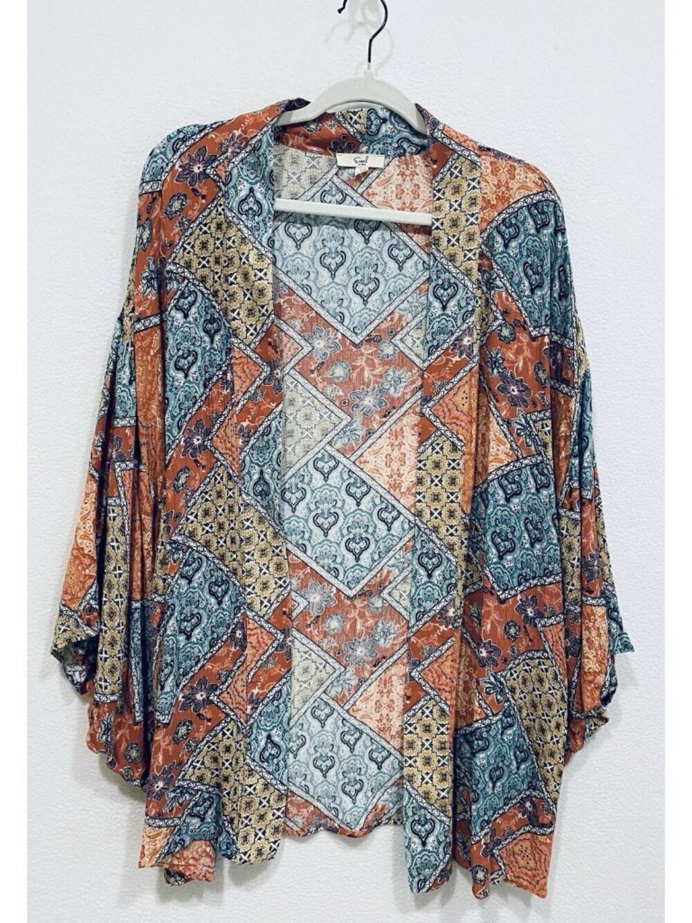 Easel Top Womens Large Boho Patchwork Kimono Open Front Cardigan Cottagecore